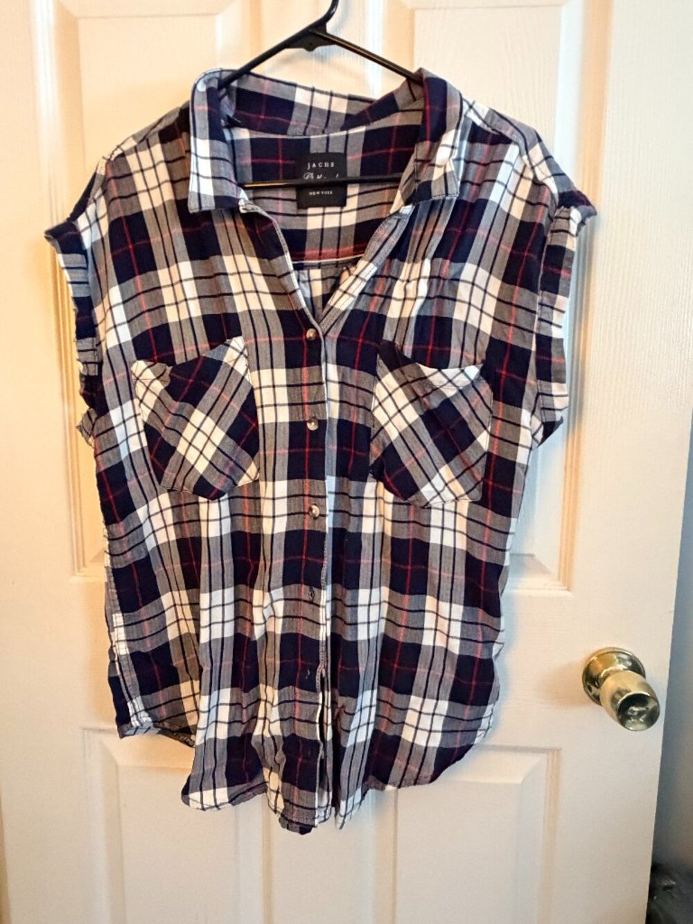 Jachs Girlfriend Womens Short Sleeve Plaid Button Down